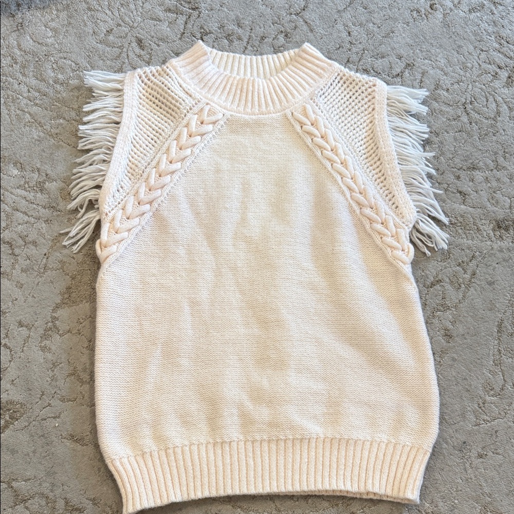 Fringed Cream Sweater Vest